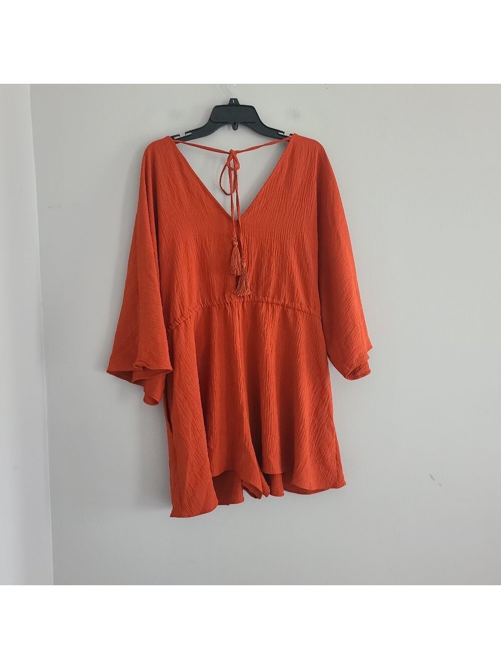 Lulu's Burnt Sienna Kimono Bell Sleeves Flowy Boho Romper, Sz XL - Picture 6 of 7